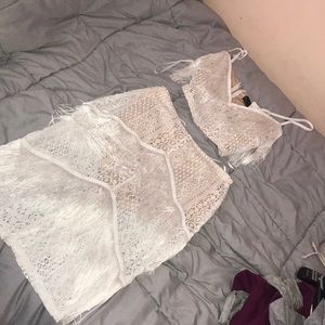 WHITE/NUDE SKIRT AND TOP SET